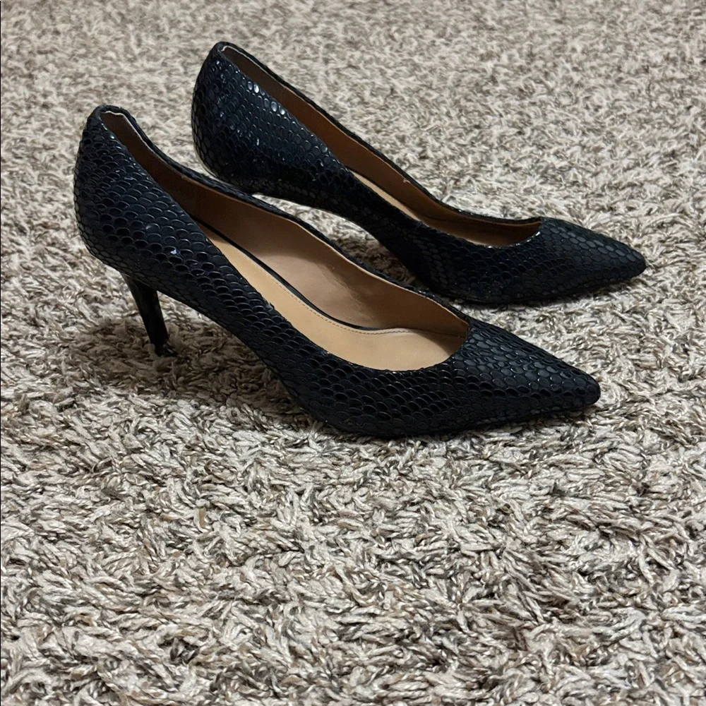 Calvin Klein Gayle 7.5 Elegant Black Women's Heels Pumps Snakeskin Patent Style